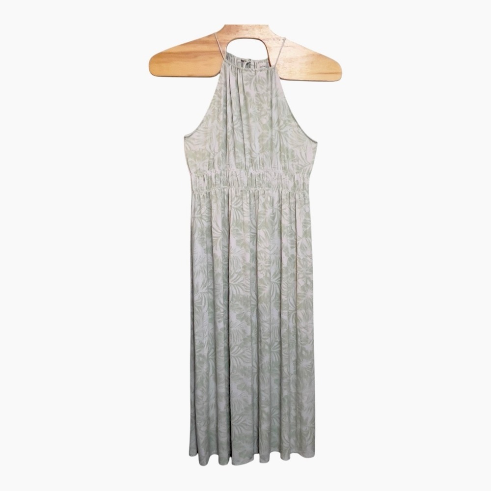 Kayleigh StitchFix Maxi Halter Dress Green White Tropical Large Petite Jersey